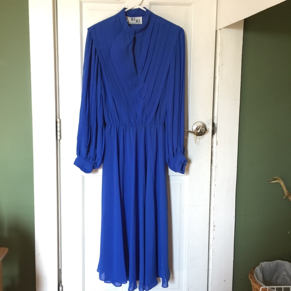 1970s ZiZi by Barbara Chodos Blue Poly Dress - Picture 1 of 8